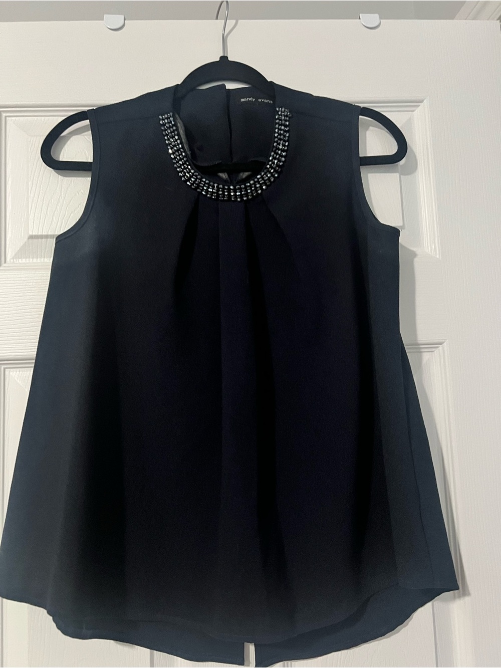 Mandy Evans Embellished Neck Sleeveless Black Top